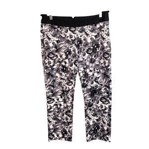 Express Womens Floral Print Columnist Cropped Pants White Black Size 10R